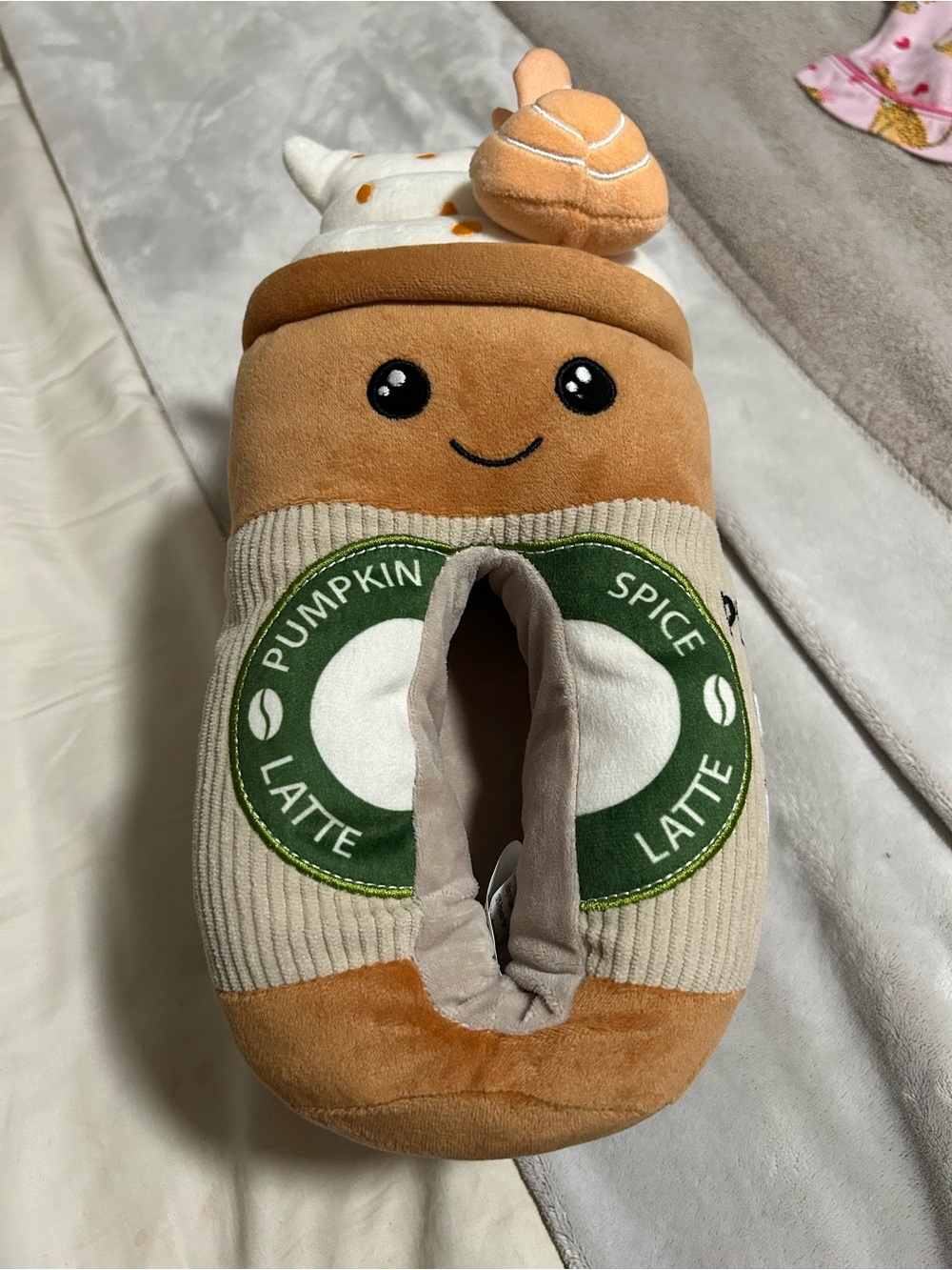 Pumpkin Spice Latte Plush Slippers Brown size 7/8